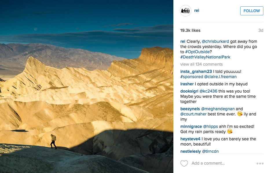 REI brand good example of informational social media post