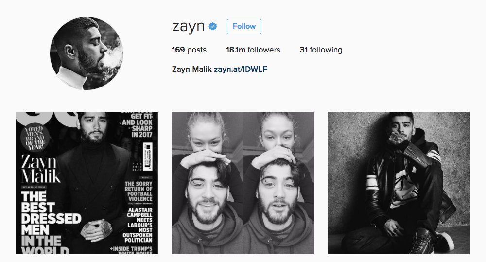 Zayn Malik Instagram Influencer