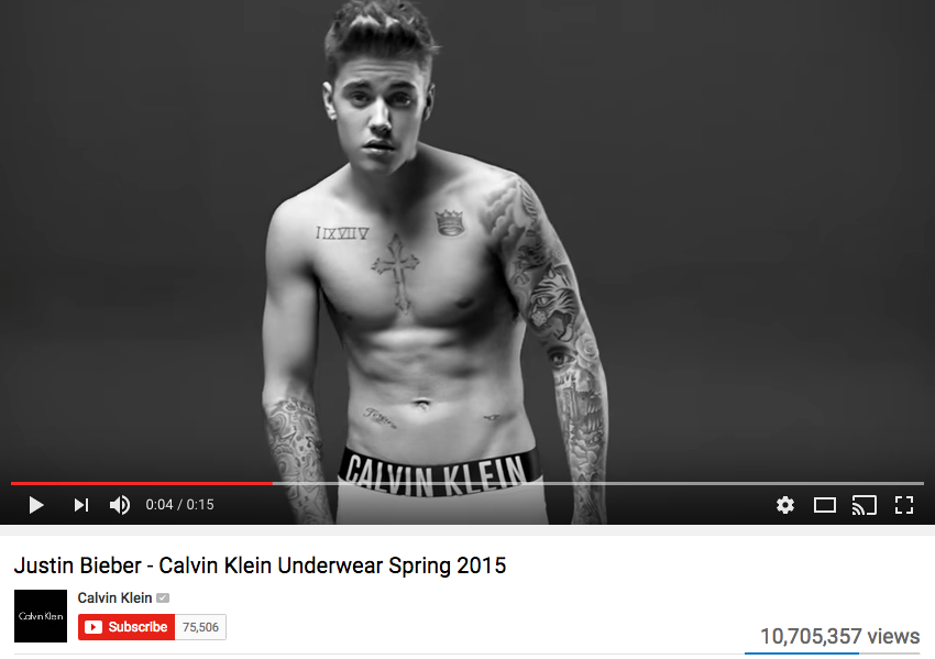 Justin Bieber Celebrity Endorsement for Calvin Klein